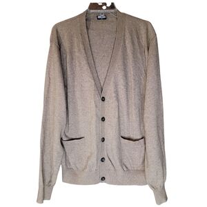 Chauder cardigan mens XL tan fine knit cashmere wool viscose nylon poly blend